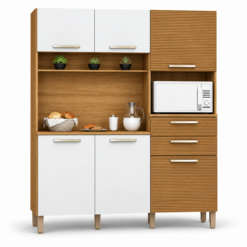 Armário de cozinha completa Montesa 6 portas 2 gavetas - Freijó Supremo Ripado - Kits Parana