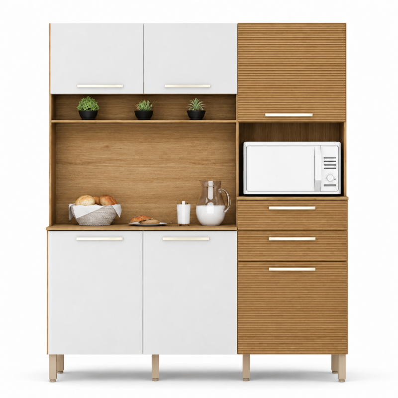 Armário de cozinha completa Montesa 6 portas 2 gavetas - Freijó Supremo Ripado - Kits Parana
