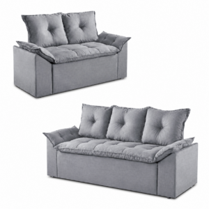 Conjunto de Sofá Veneza 2 e 3 Lugares JM - Suede Cinza