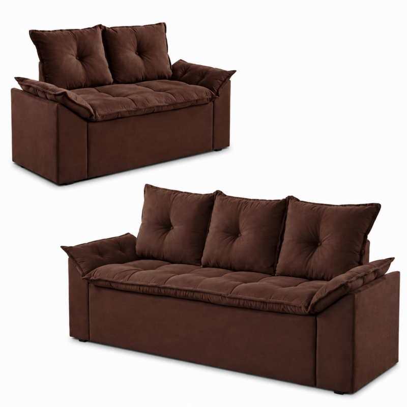 Conjunto de Sofá Veneza 2 e 3 Lugares JM - Suede Marrom