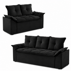 Conjunto de Sofá Veneza 2 e 3 Lugares JM - Suede Preto