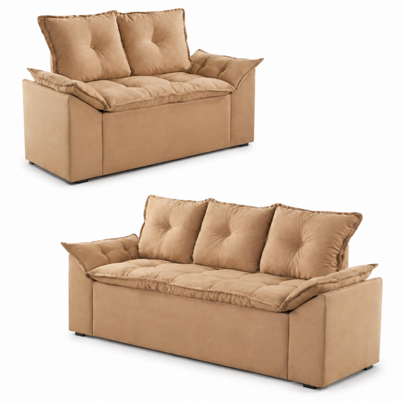 Conjunto de Sofá Veneza 2 e 3 Lugares JM - Suede Bege