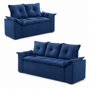 Conjunto de Sofá Veneza 2 e 3 Lugares JM - Suede Azul