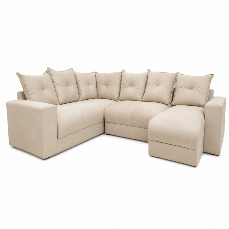Estofado 6 Lugares em L Com Chaise JM - Suede Bege