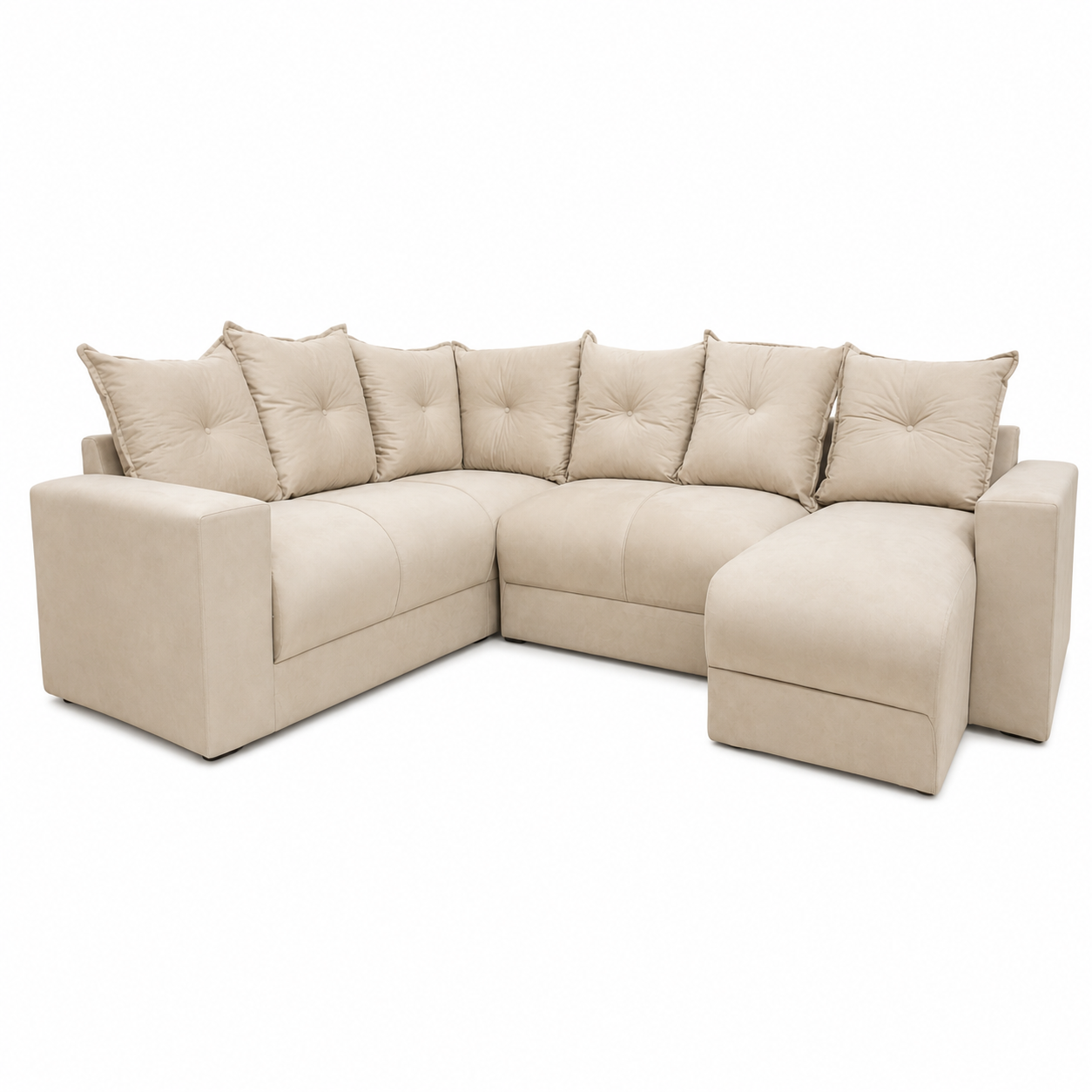 Estofado 6 Lugares em L Com Chaise JM - Suede Bege