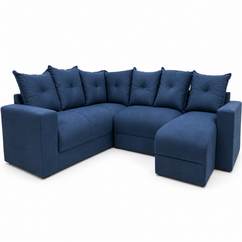 Estofado 6 Lugares em L Com Chaise JM - Suede Azul