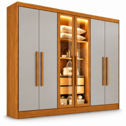 Guarda Roupa Vision Vidro Reflecta com Led - Cinamomo Off White - Salleto