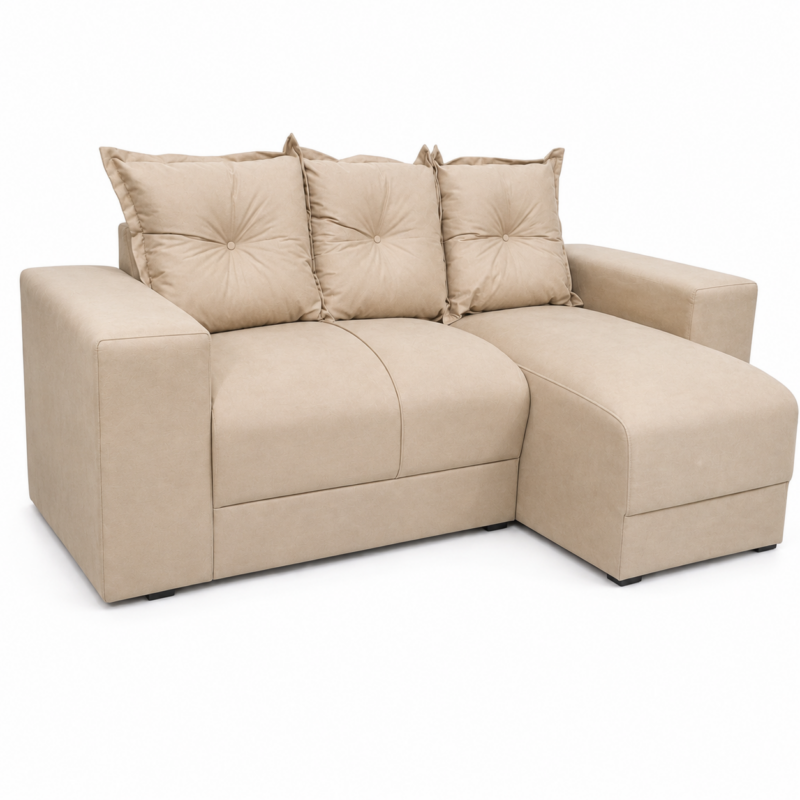 Sofá 2 Lugares com Chaise JM - Suede Bege