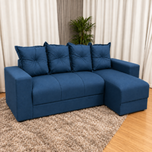 Alternative view of Estofado 3 Lugares Com Chaise JM - Suede Azul
