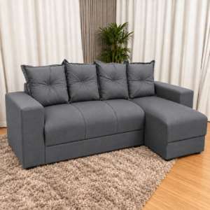 Alternative view of Estofado 3 Lugares Com Chaise JM - Suede Cinza