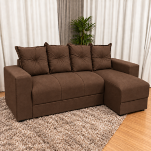 Alternative view of Estofado 3 Lugares Com Chaise JM - Suede Marrom