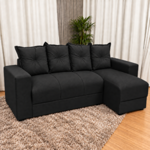 Alternative view of Estofado 3 Lugares Com Chaise JM - Suede Preto